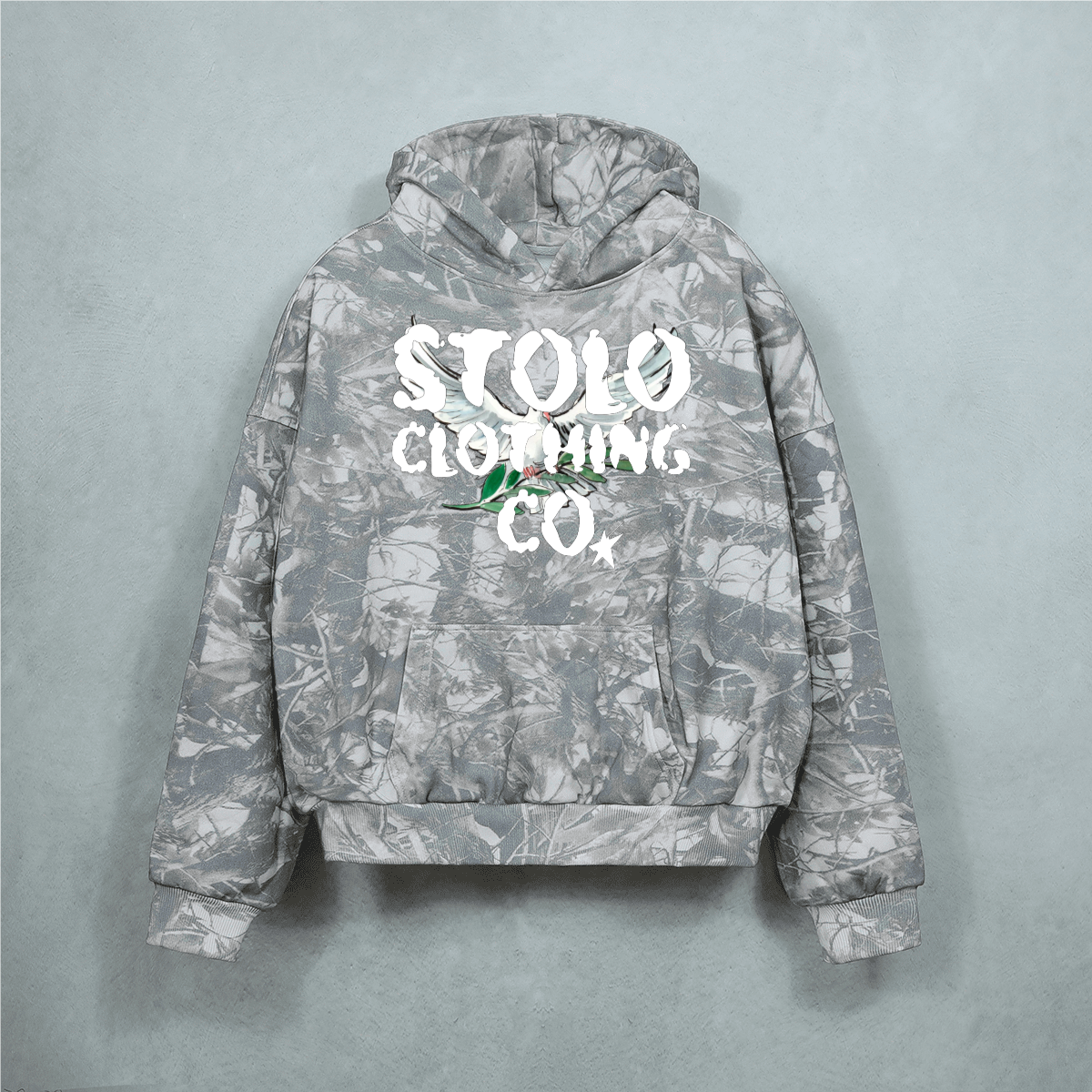 Stolo Clothing Co Birdies Tree Print Camo Heavyweight Cropped French Terry Hoodie