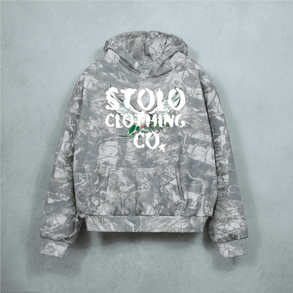 Stolo Clothing Co Birdies Tree Print Camo Heavyweight Cropped French Terry Hoodie