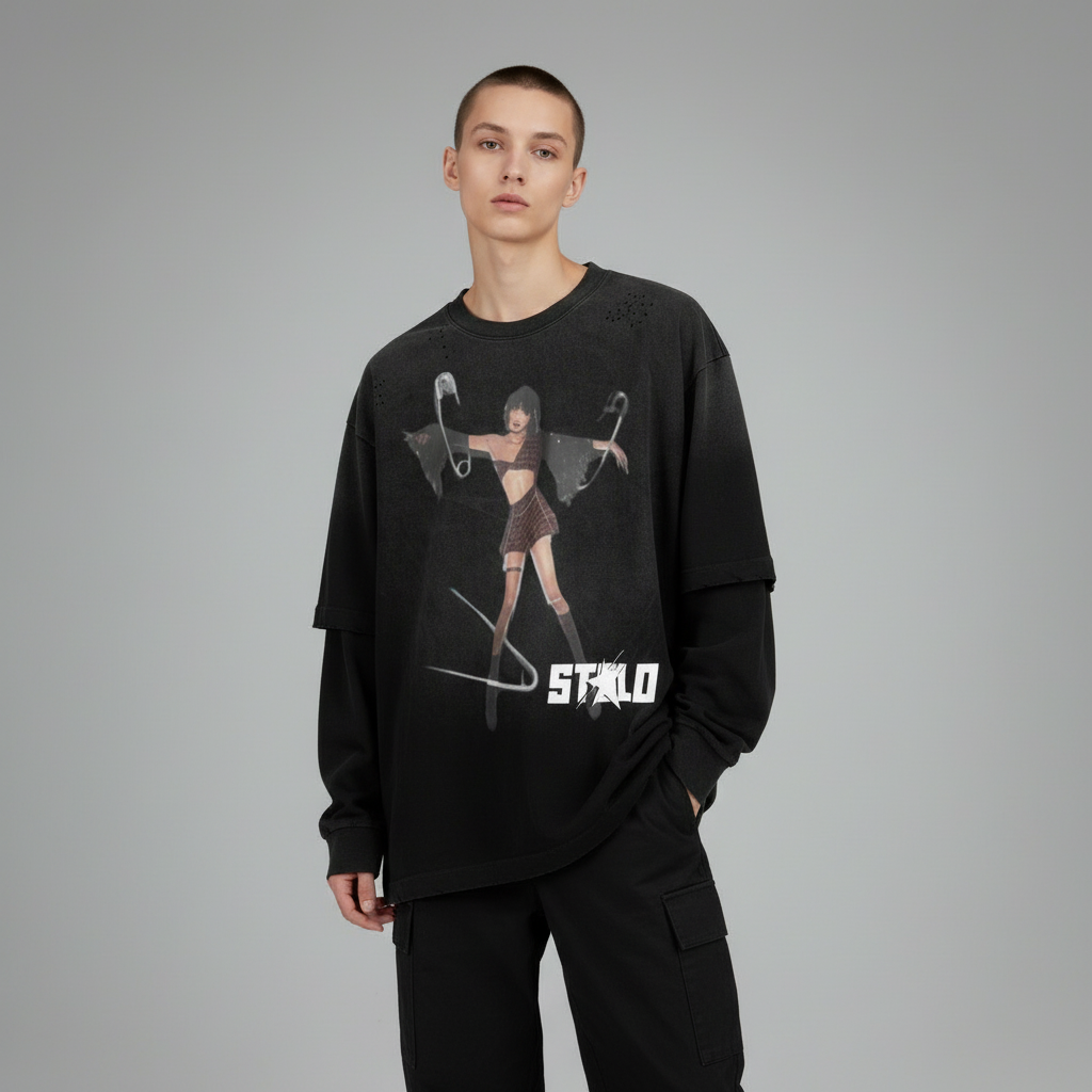 Stolo Clothing Co PAIN PIN Sunfaded Hand-Frayed Two-Piece Tee