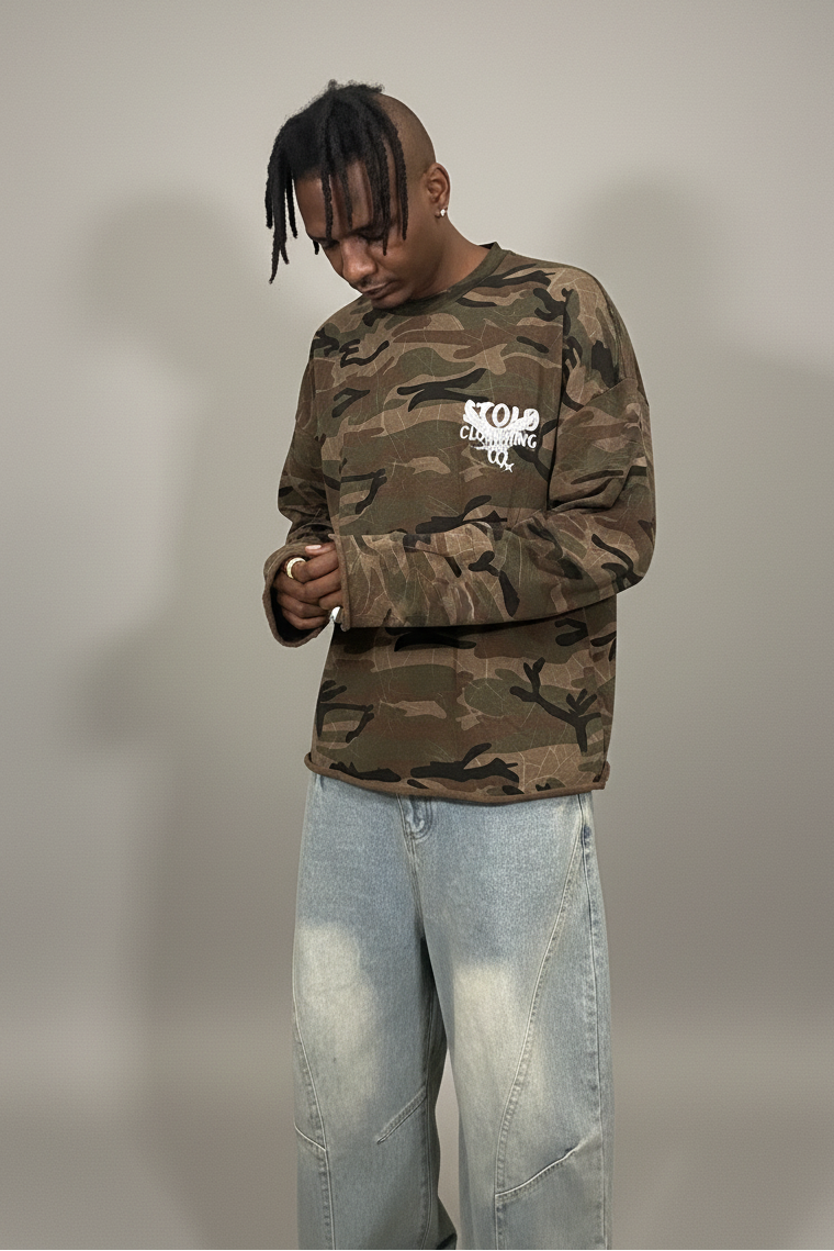 Stolo Clothing Co Birdies Camo Cropped Long Sleeve Sweater (400GSM)