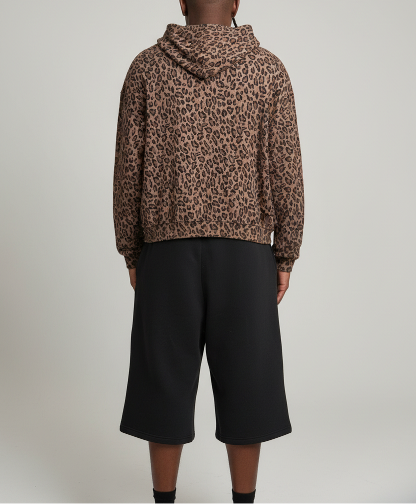 Stolo Clothing Co STARCHILD Leopard Print Waffle Texture Lightweight Double Zip Up Hoodie