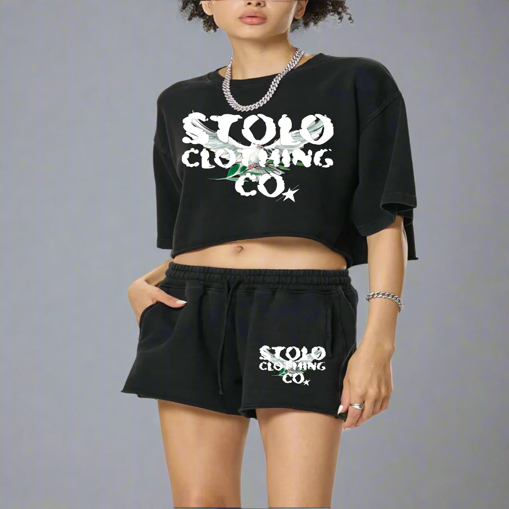Stolo Clothing Co Birdies Snow Washed Raw Edge Drawstring Shorts