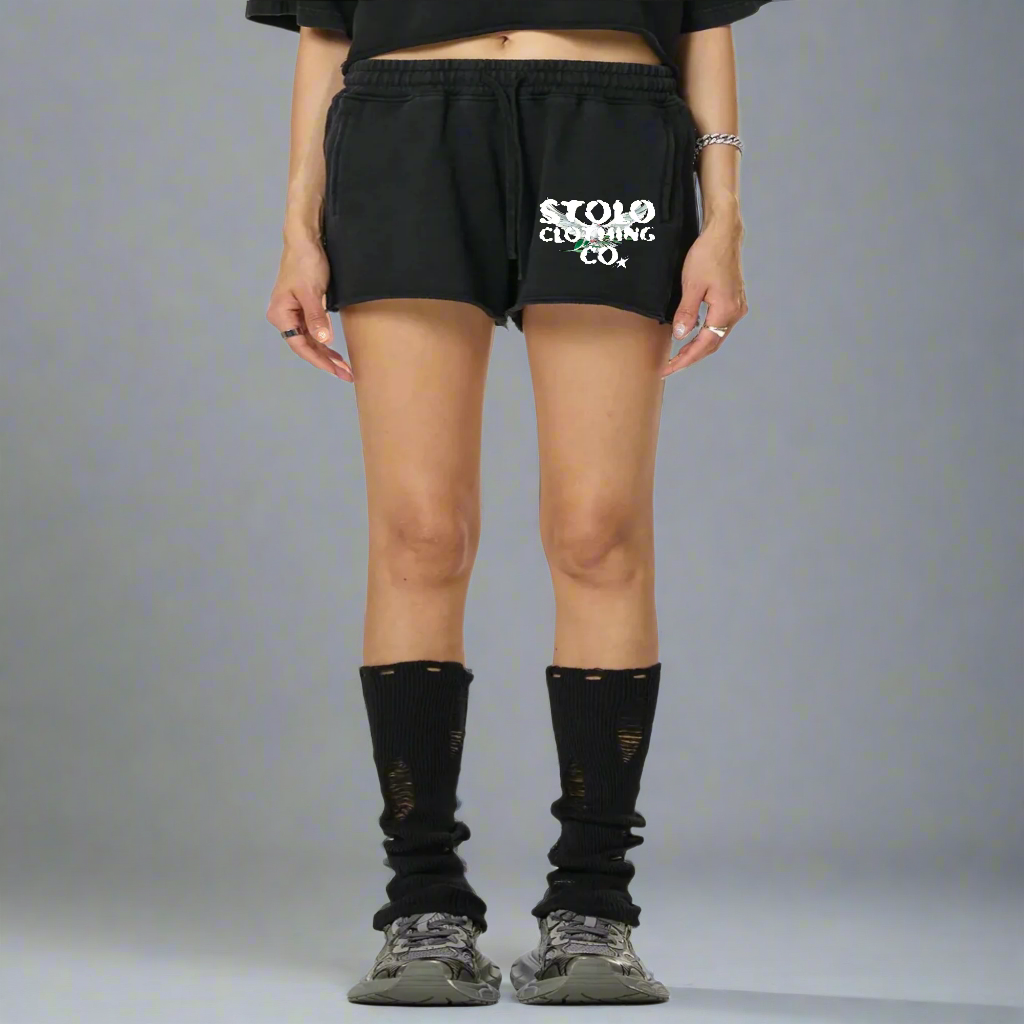 Stolo Clothing Co Birdies Snow Washed Raw Edge Drawstring Shorts