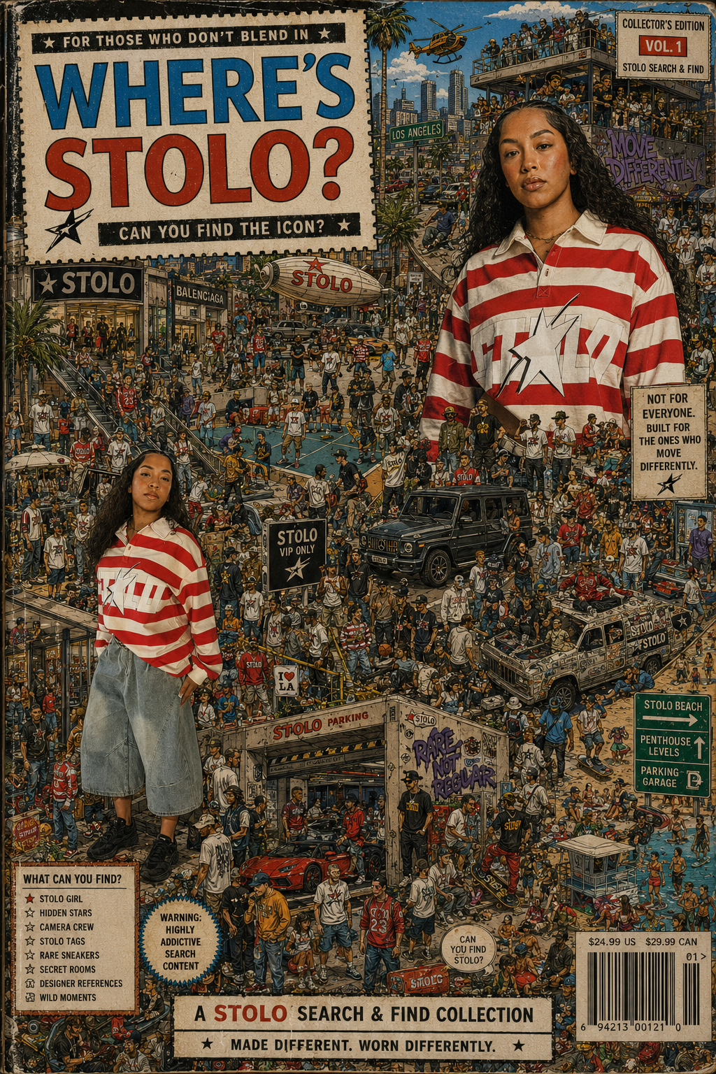 Limited Edition Stolo Clothing Co STARCHILD WHERES WALDO Striped Polo Tee