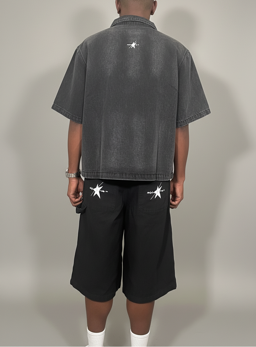 Stolo Clothing Co STARCHILD REBORN  Sun Faded Full-Zip Denim Tee Shirt (280 GSM)