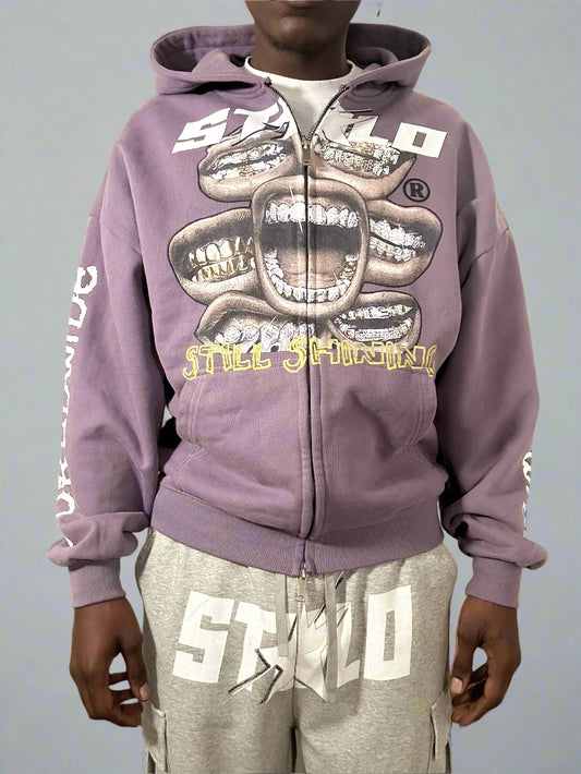 Limited Edition Stolo Clothing Co Still Shining x World Wide Cropped Double-Zip Up Hoodie