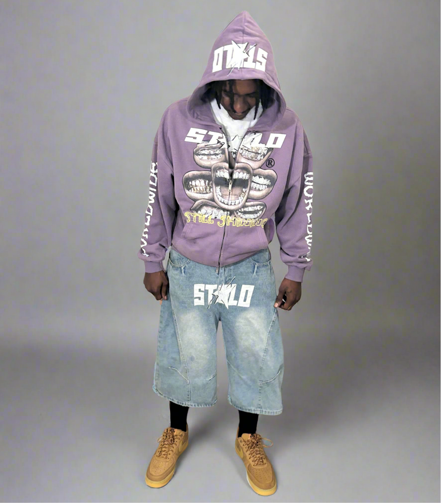 Limited Edition Stolo Clothing Co Still Shining x World Wide Cropped Double-Zip Up Hoodie
