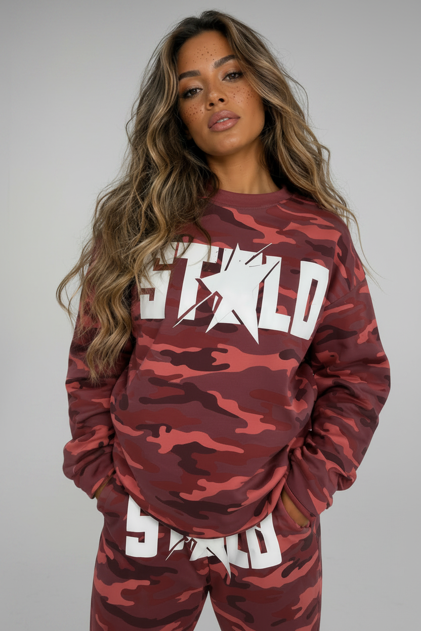 Stolo Clothing Co Starchild ROSE CAMO Cropped Heavyweight Crewneck Sweatshirt (420 GSM)
