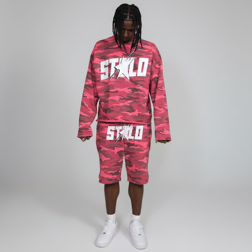 Stolo Clothing Co Starchild ROSE CAMO Cropped Heavyweight Crewneck Sweatshirt (420 GSM)