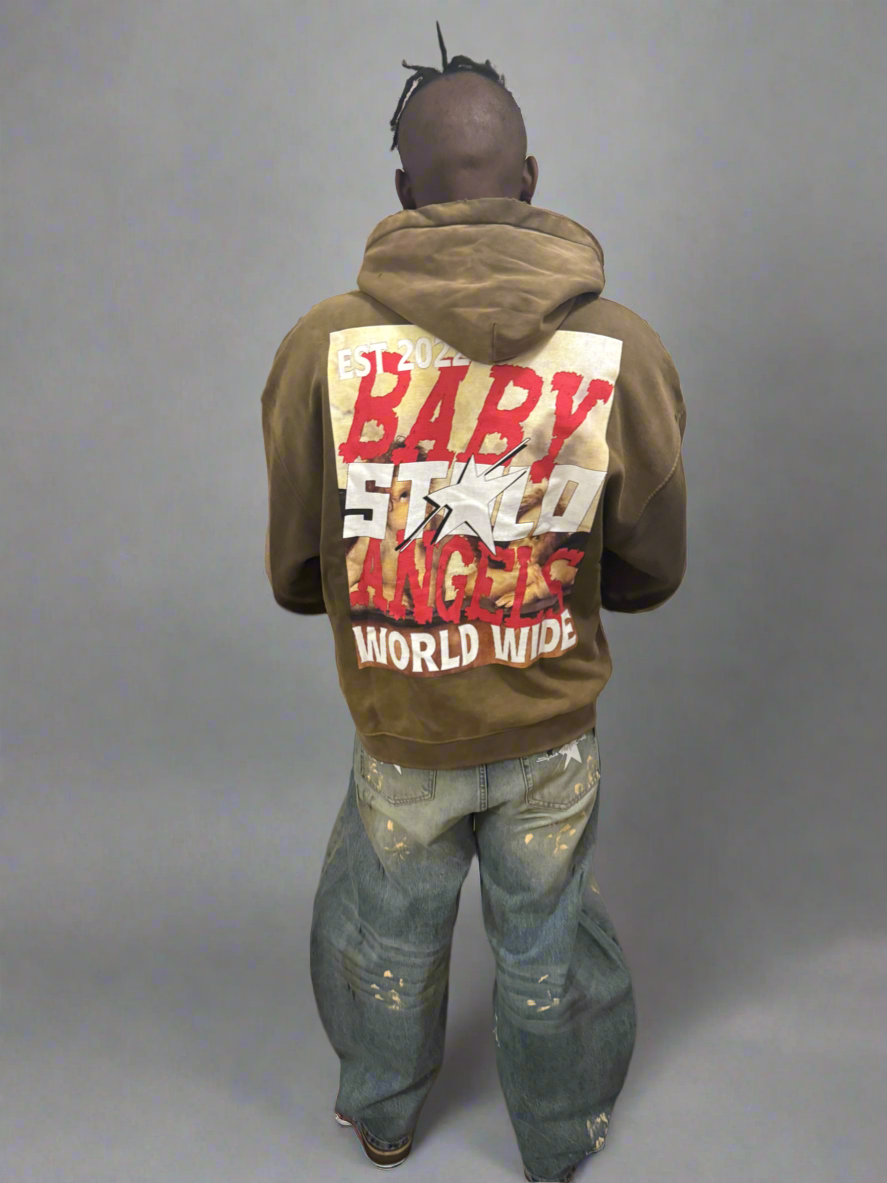Limited Edition Stolo Clothing Co BABY ANGELS Hand-Frayed Sun Faded Double Zip Up Hoodie