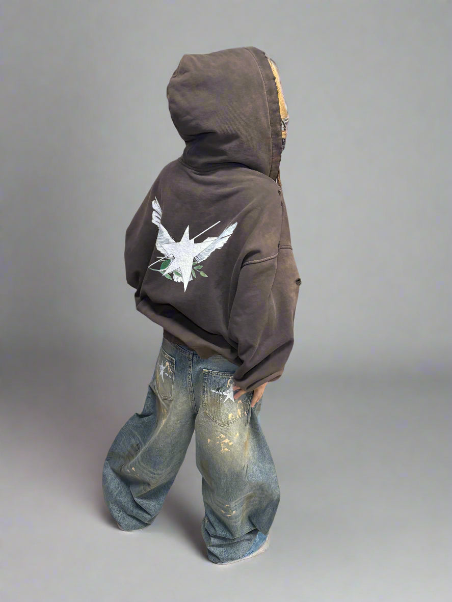 Limited Edition Stolo Clothing Co Birdies Hand-Frayed Pure Cotton Double Zip Up Hoodie