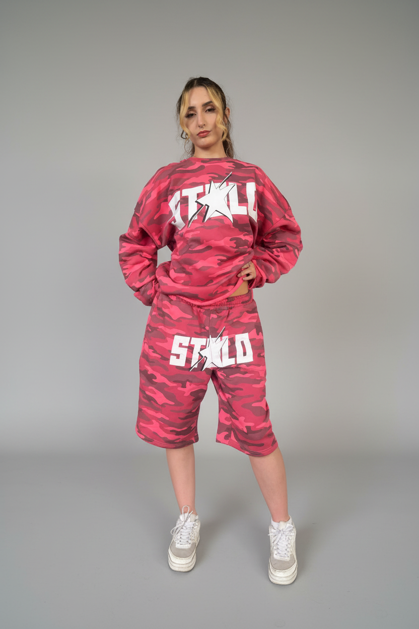 Stolo Clothing Co Starchild ROSE CAMO Cropped Heavyweight Crewneck Sweatshirt (420 GSM)