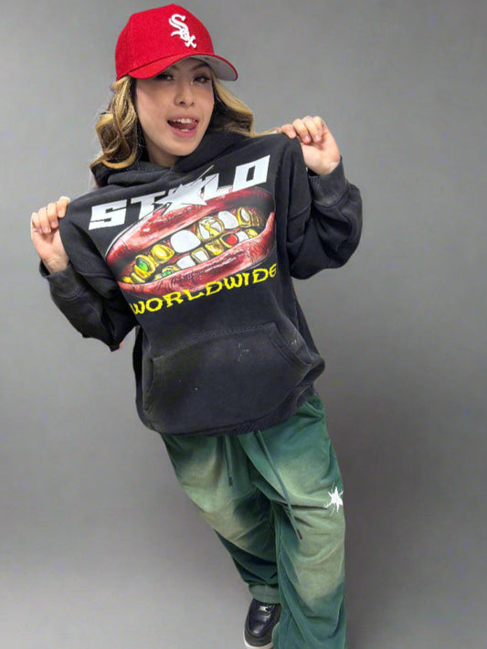 Limited Edition Stolo Clothing Co Smile Vintage Wash Frayed Fleece Hoodie