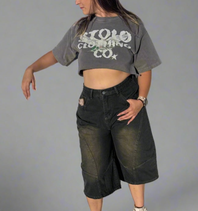 Stolo Clothing Co Birdies Snow Washed Raw Edge Crop Top Tee