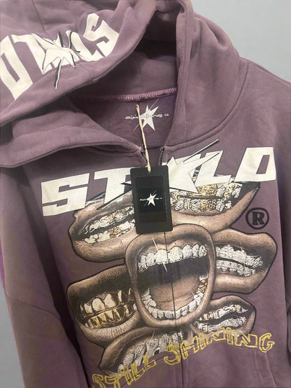 Limited Edition Stolo Clothing Co Still Shining x World Wide Cropped Double-Zip Up Hoodie