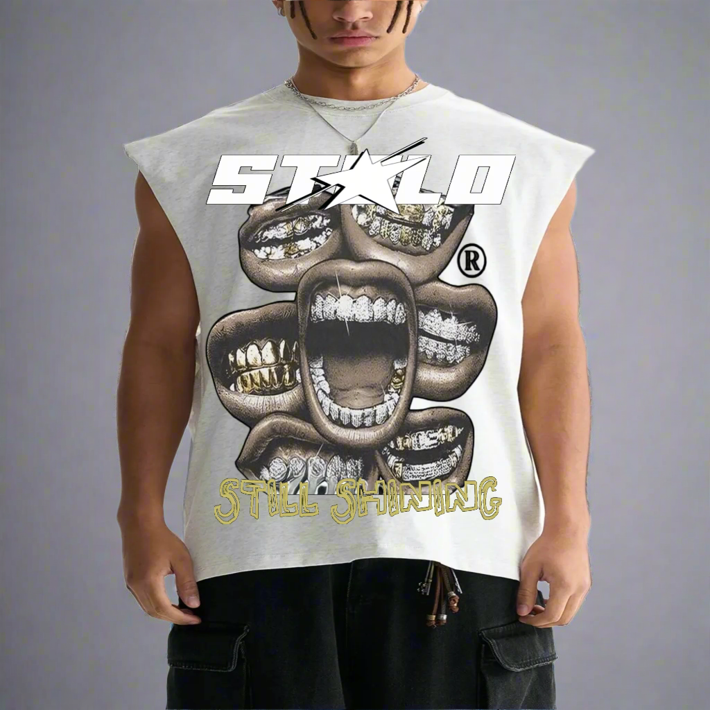 Stolo Clothing Co STILL SHINNING Raw Edge Cotton Tank Top Tee