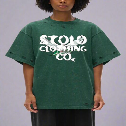 Limited Edition Stolo Clothing Co Birdies Heavyweight Snow Washed Hand-Frayed Tee