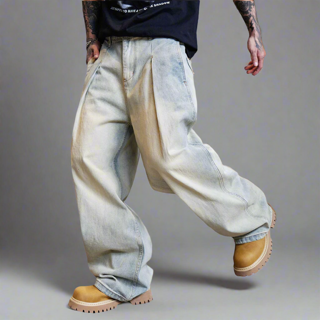 Stolo Clothing Co Essential Baggy Faded Blue Denim Jeans