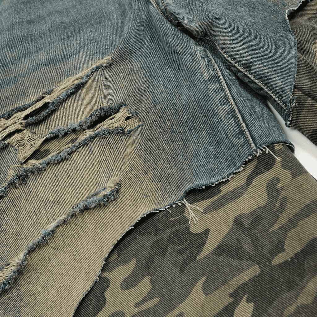 Stolo Clothing Co STARCHILD Unisex Half Camouflage Half Frayed Denim Shorts (JORTS)