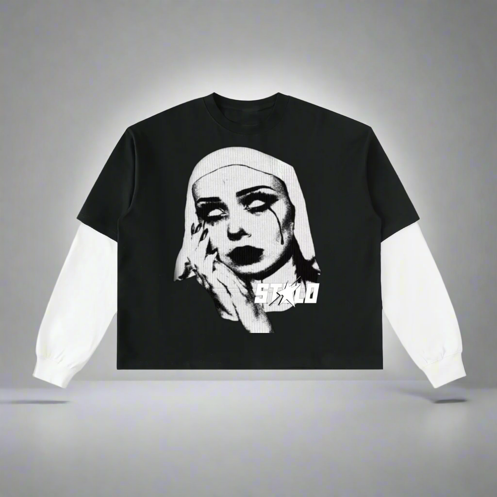 Stolo Clothing Co EVIL NUN Reversed Double Layered Cotton Tee [ BLACK & WHITE ]