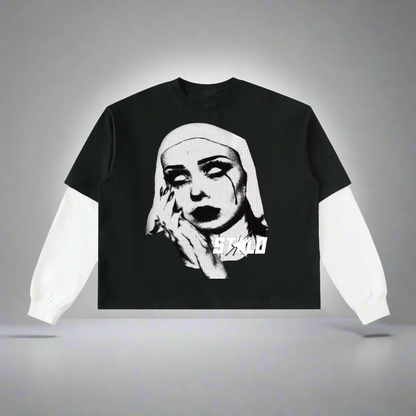 Stolo Clothing Co EVIL NUN Reversed Double Layered Cotton Tee [ BLACK & WHITE ]
