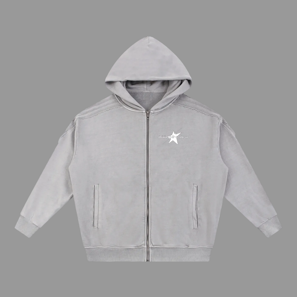 Stolo Clothing Co PROJECT O8 Snow Washed Tape Raw Edge Zip Hoodie