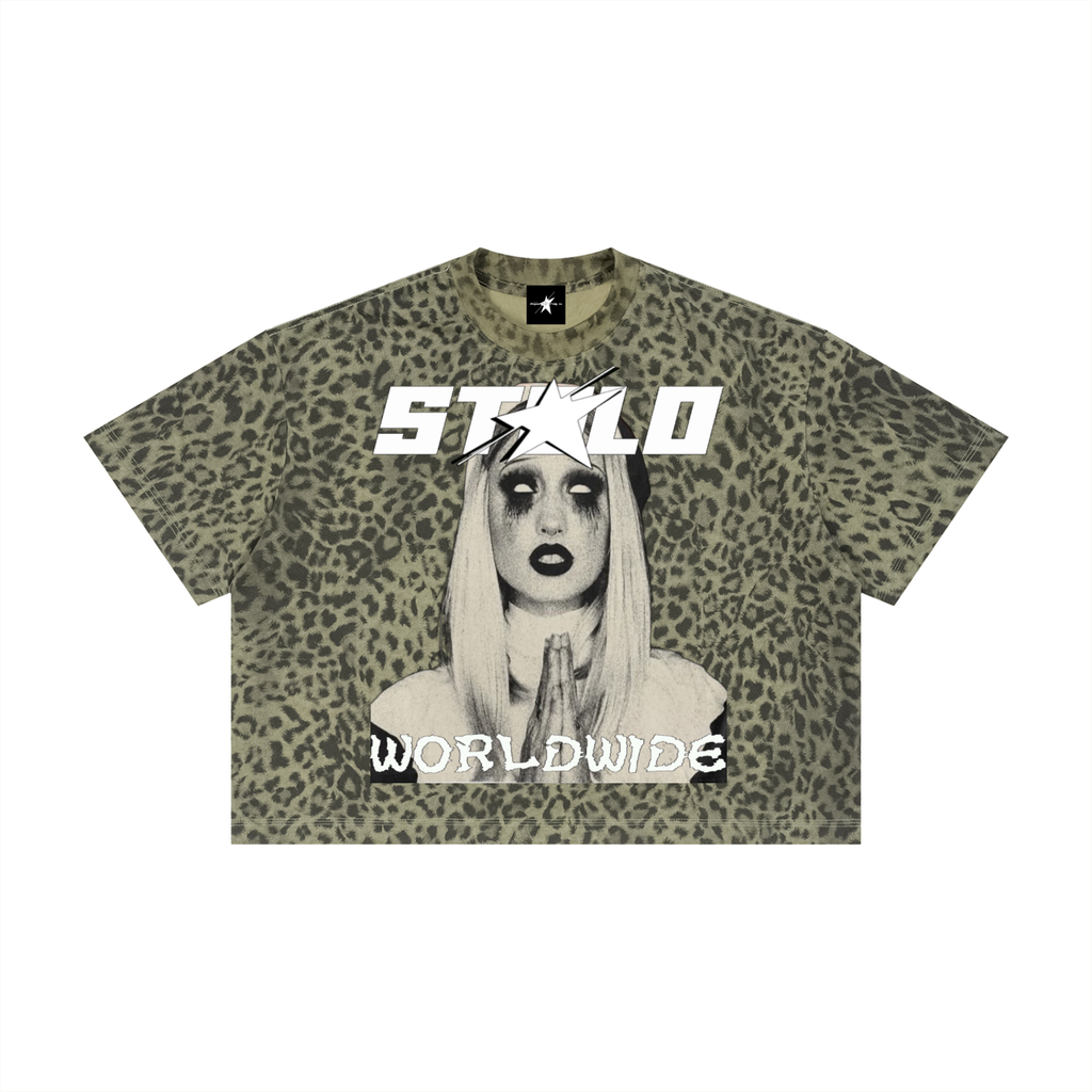 Stolo Clothing Co PREYING NUN Leopard Print Boxy Tee