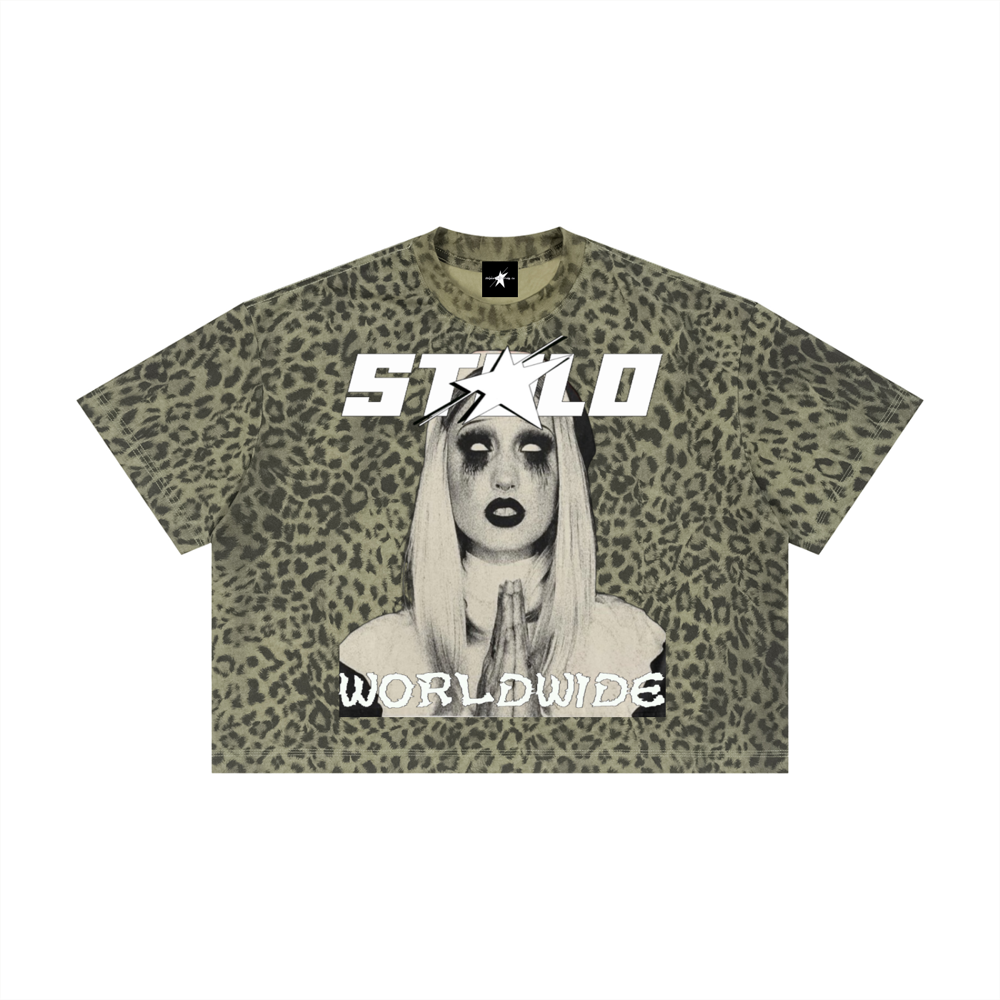 Stolo Clothing Co PREYING NUN Leopard Print Boxy Tee