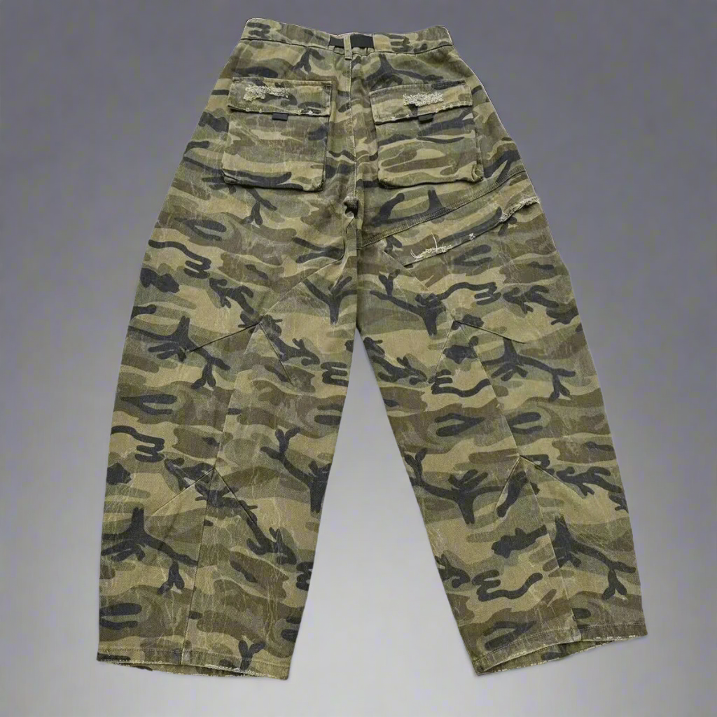 Stolo Clothing Co Essential Unisex Camouflage Distressed Baggy Cargo Pants w/ Belt
