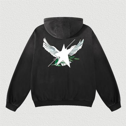 Stolo Clothing Co Birdies x World Wide Retro Washed Hand-Painted Oversized Hoodie [PINK & BLACK]