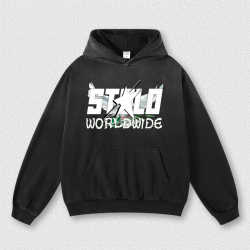 Stolo Clothing Co Birdies x World Wide Retro Washed Hand-Painted Oversized Hoodie [PINK & BLACK]