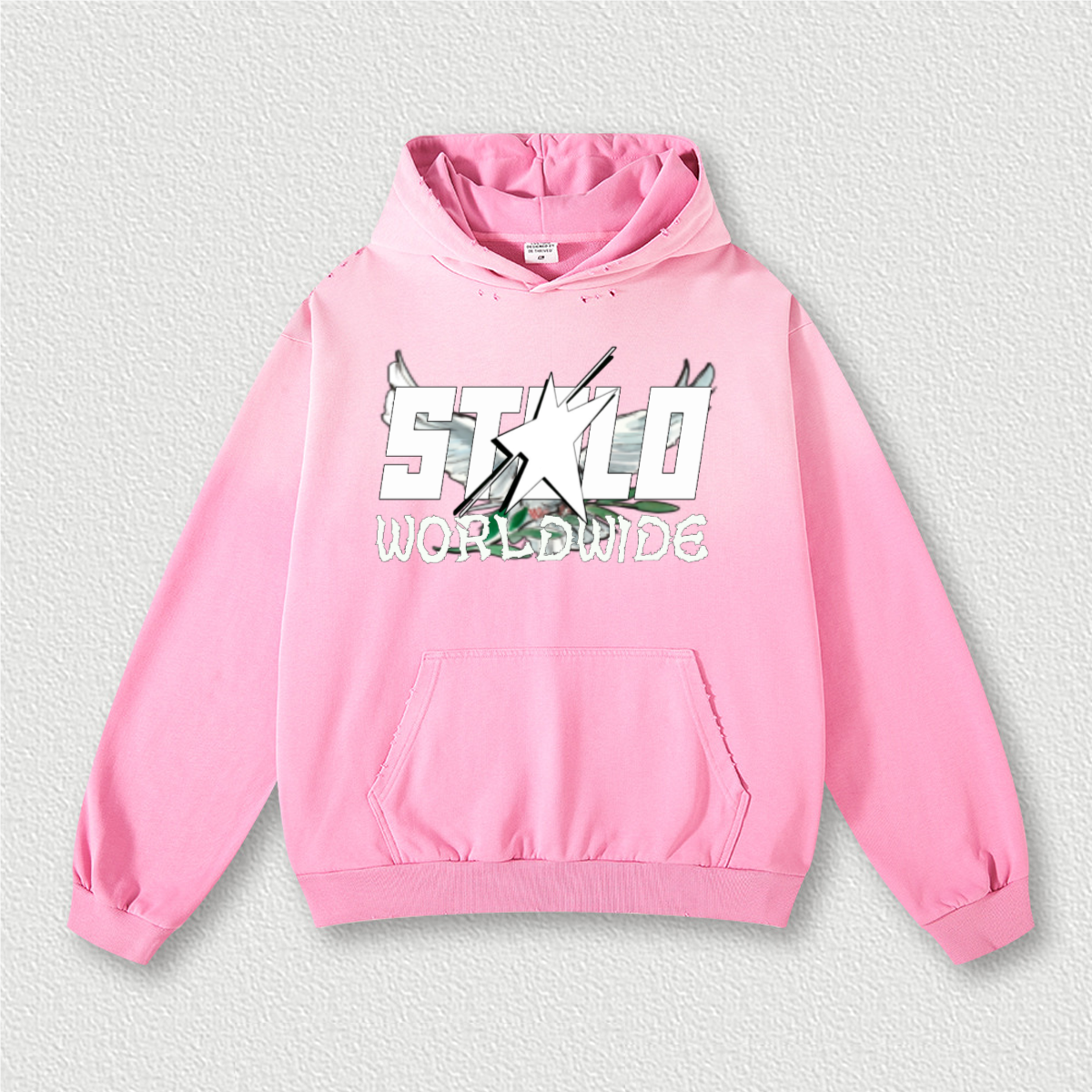 Stolo Clothing Co Birdies x World Wide Retro Washed Hand-Painted Oversized Hoodie [PINK & BLACK]