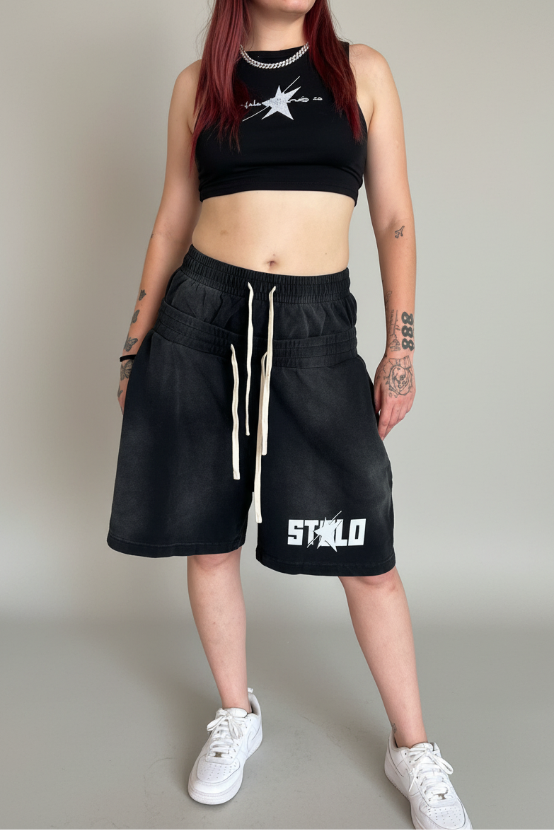 Stolo Clothing Co STARCHILD Sun Faded Cotton Slub Double Waistband Shorts (320GSM)