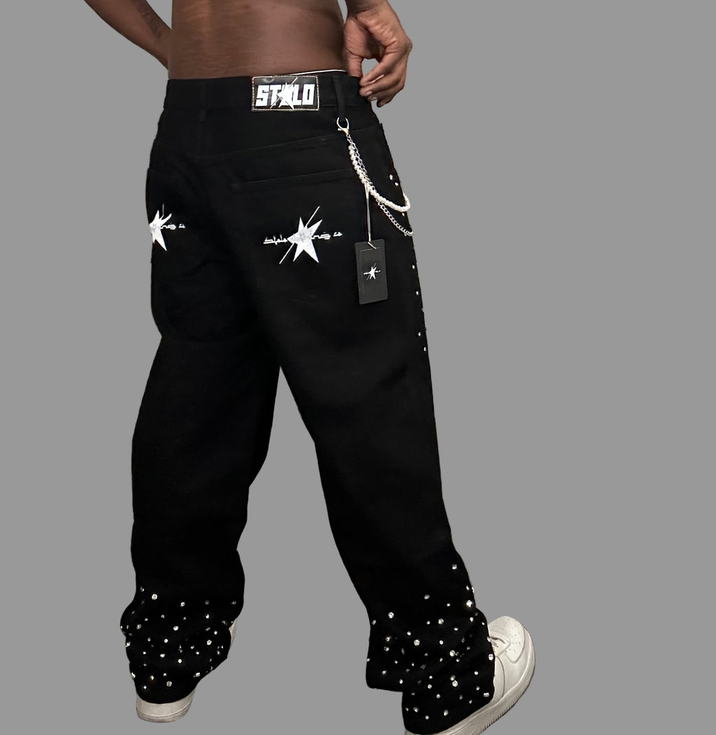 Stolo Clothing Co Essential Rhinestone-Embellished Unisex Straight-Leg Jeans w/ Wallet Chain
