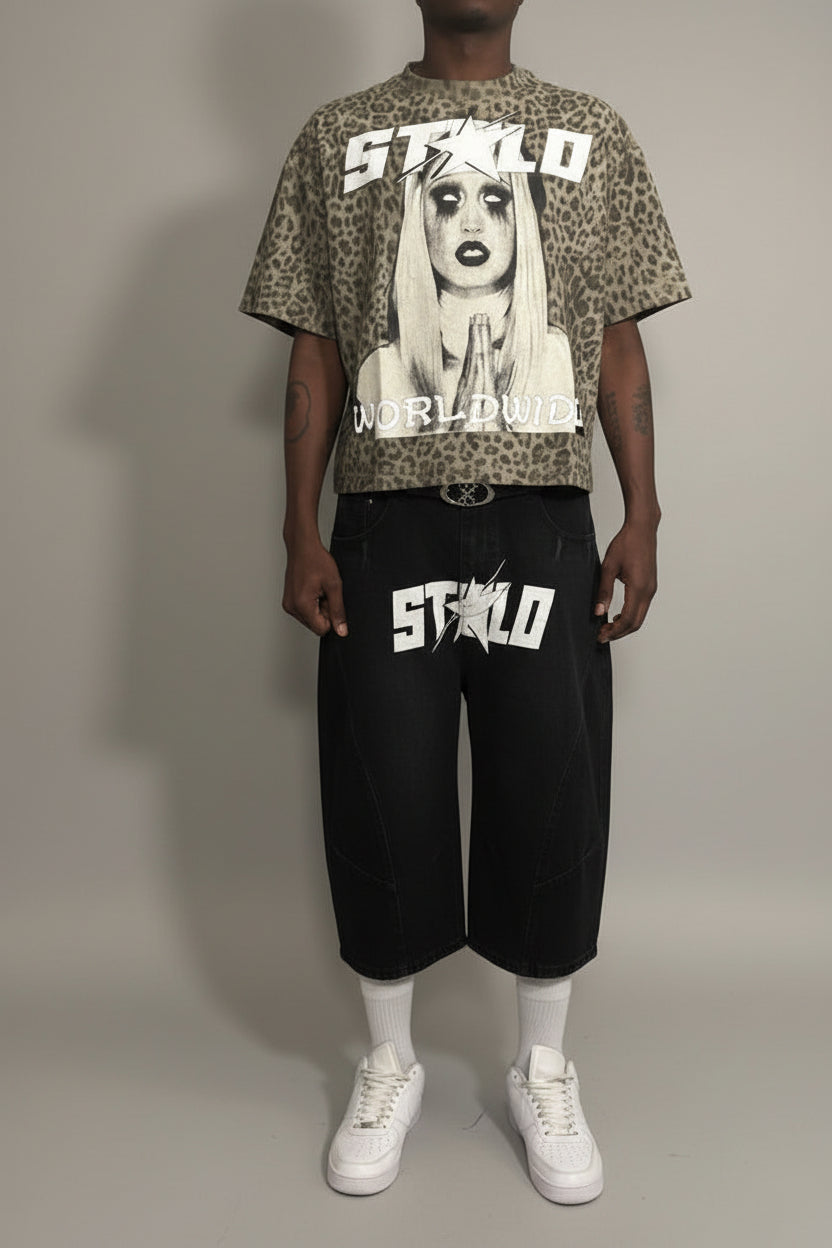 Stolo Clothing Co PREYING NUN Leopard Print Boxy Tee (240GSM)