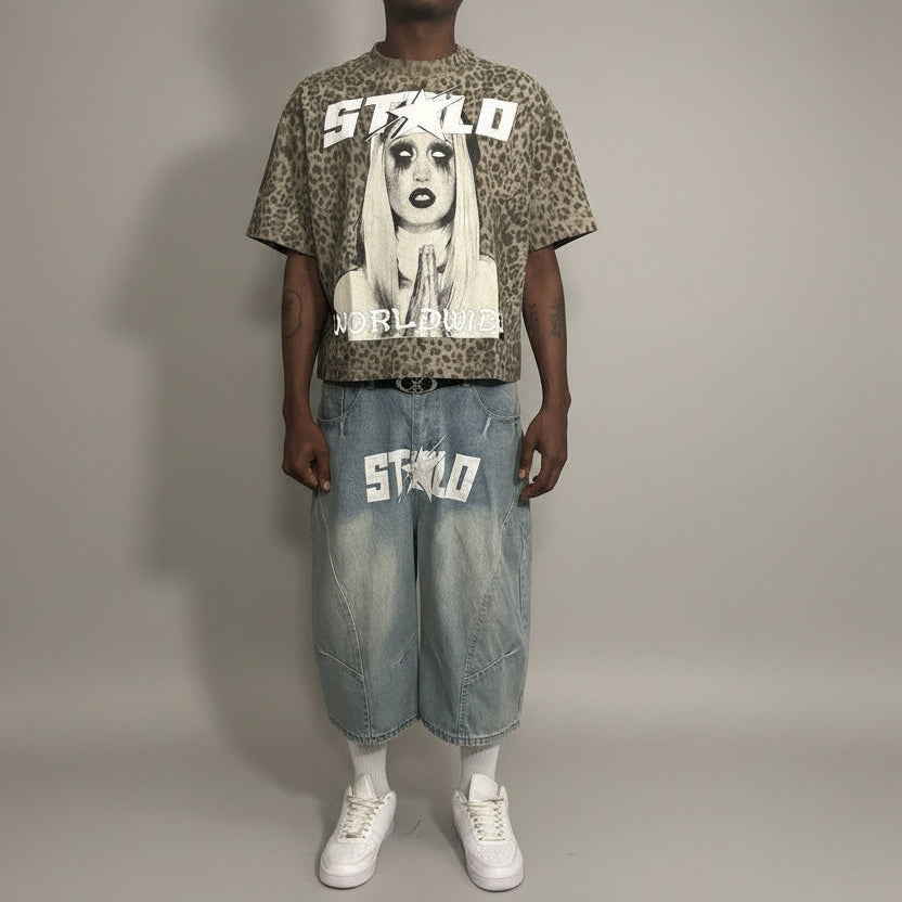 Stolo Clothing Co PREYING NUN Leopard Print Boxy Tee