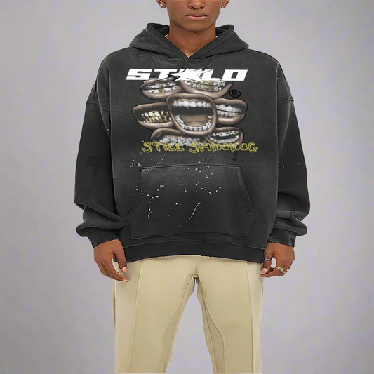 Stolo Clothing Co Still Shining Vintage Washed Hand Frayed Fleece Hoodie