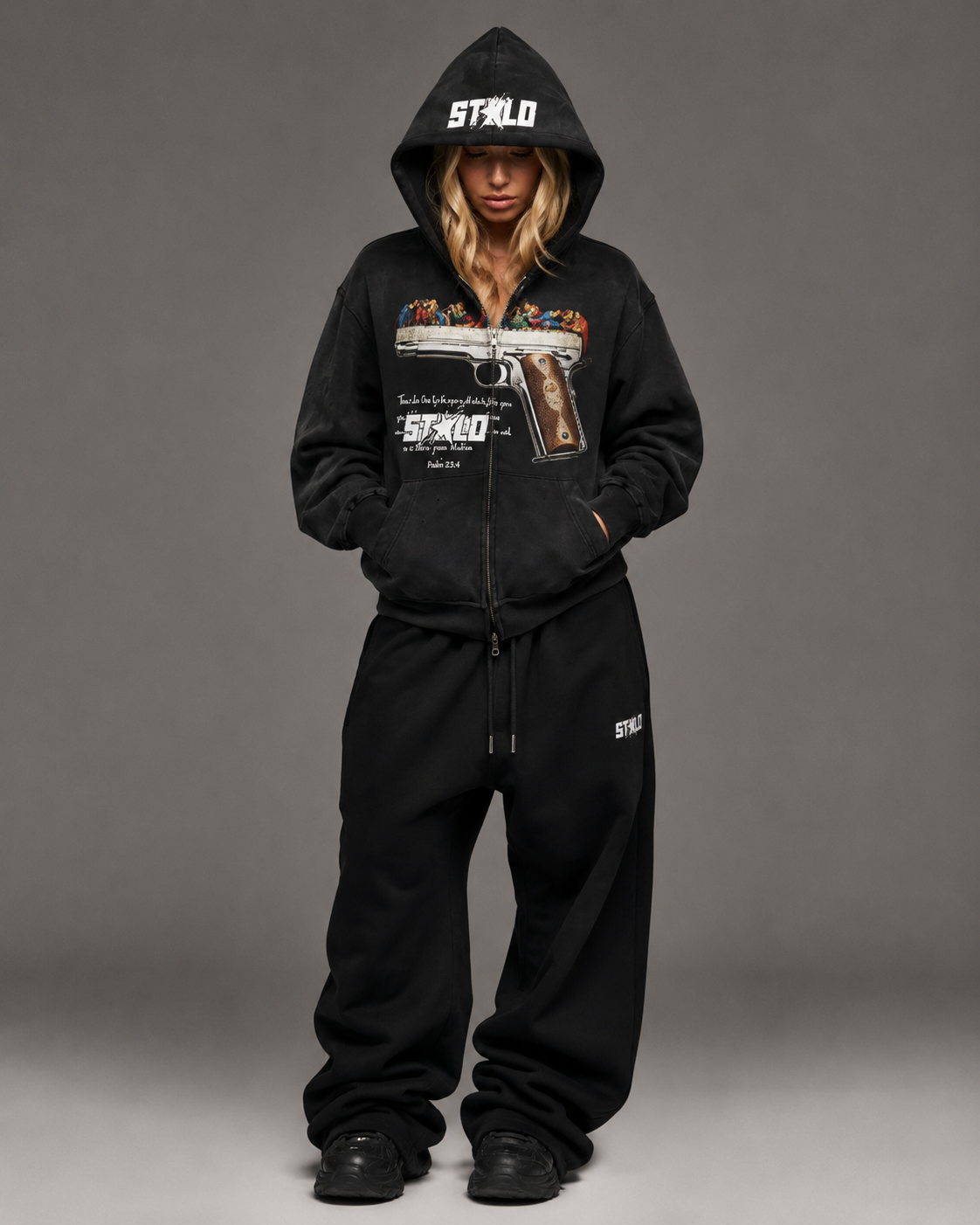 Stolo Clothing Co LUKE 22:36 Hand-Frayed Sun-Faded Double Zip-Up Hoodie (420 GSM)