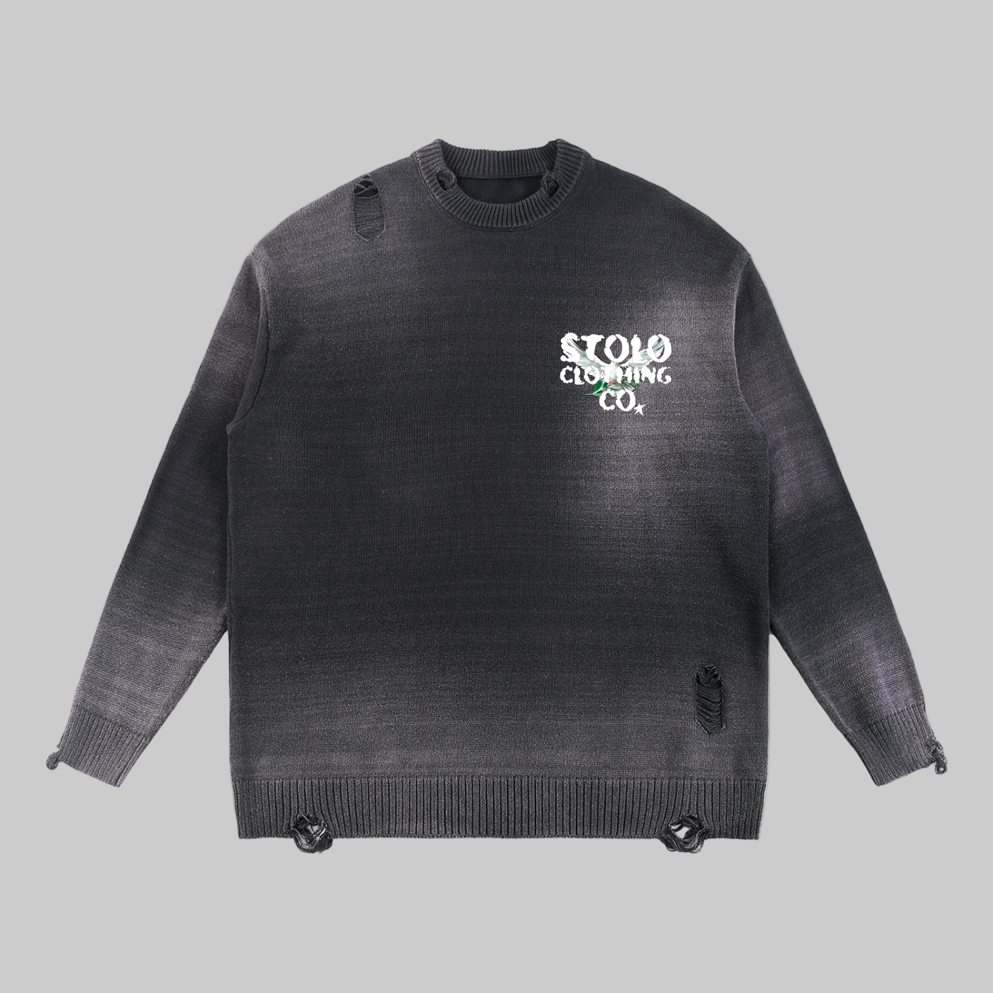 Stolo Clothing Co Birdies Sun Faded Distressed Ripped Crewneck Sweater