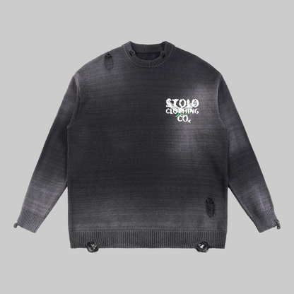Stolo Clothing Co Birdies Sun Faded Distressed Ripped Crewneck Sweater