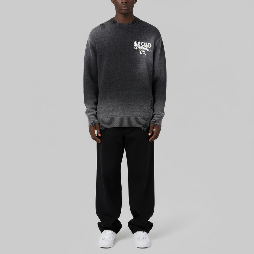 Stolo Clothing Co Birdies Sun Faded Distressed Ripped Crewneck Sweater