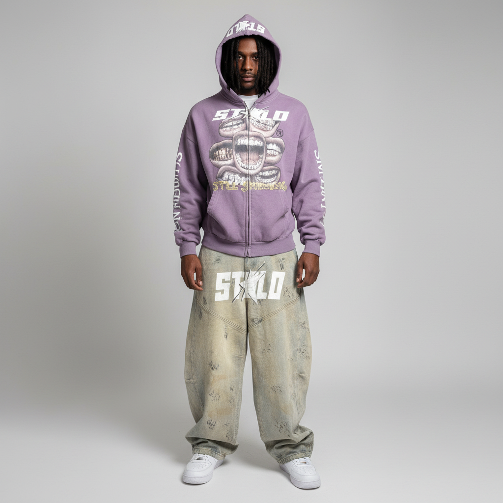 Limited Edition Stolo Clothing Co Still Shining x World Wide Cropped Double-Zip Up Hoodie (460GSM)