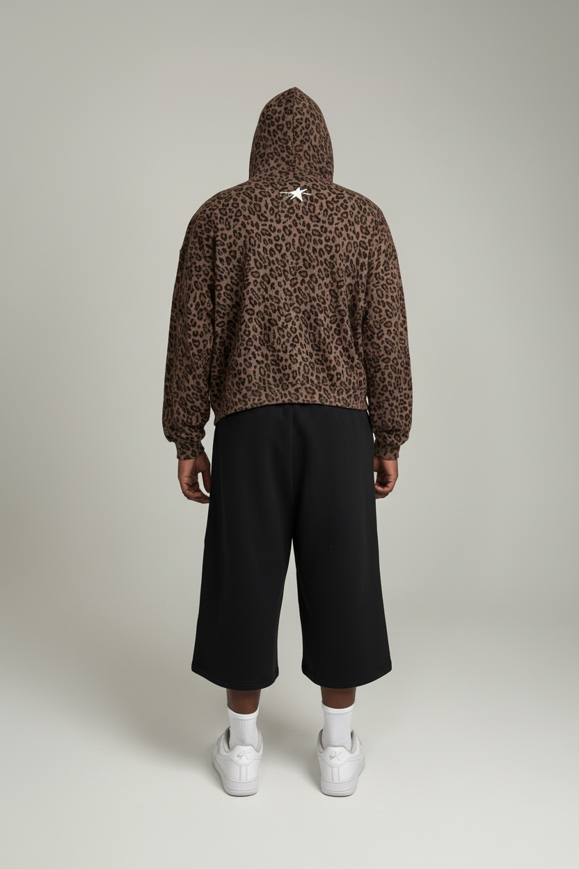 Stolo Clothing Co STARCHILD Leopard Print Waffle Texture Lightweight Double Zip Up Hoodie