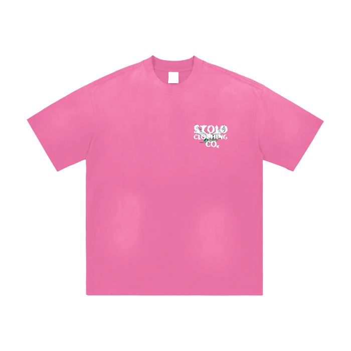 Stolo Clothing Co Birdies Minimalistic Hand-Frayed Sunfaded Tee [ BLACK , PINK & BLUE ]