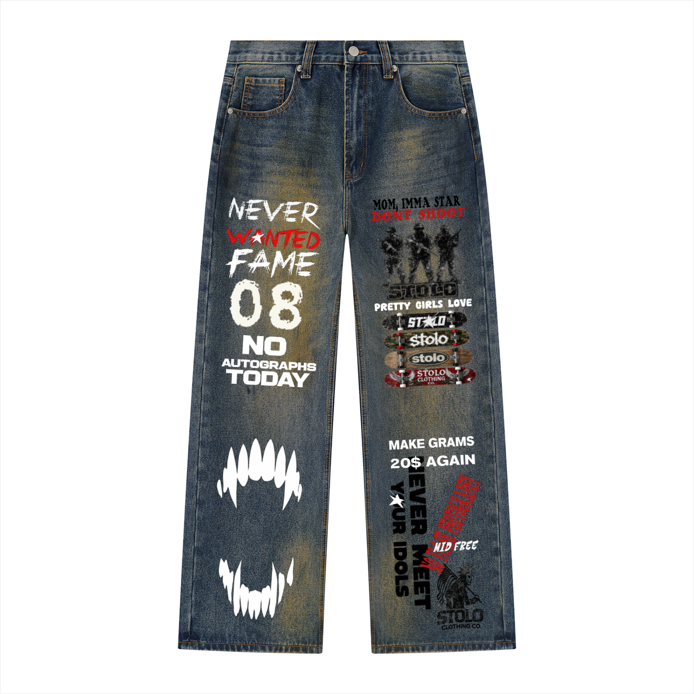 Stolo Clothing Co GRAFFITI Vintage Wash Wide Leg Denim Jeans