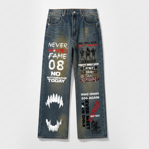 Stolo Clothing Co GRAFFITI Vintage Wash Wide Leg Denim Jeans