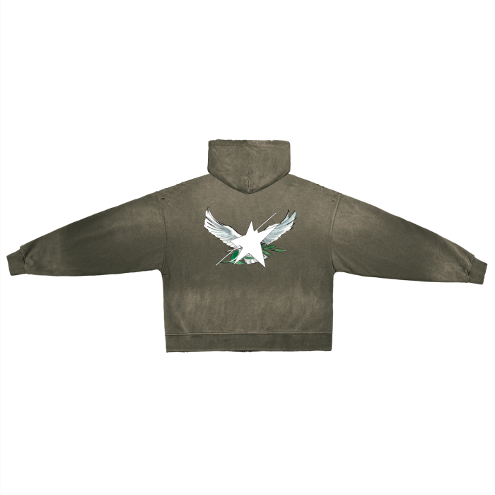 Limited Edition Stolo Clothing Co Birdies Post-Apocalyptic Pure Cotton Hand-Frayed Monkey Washed Double Zip Up Hoodie