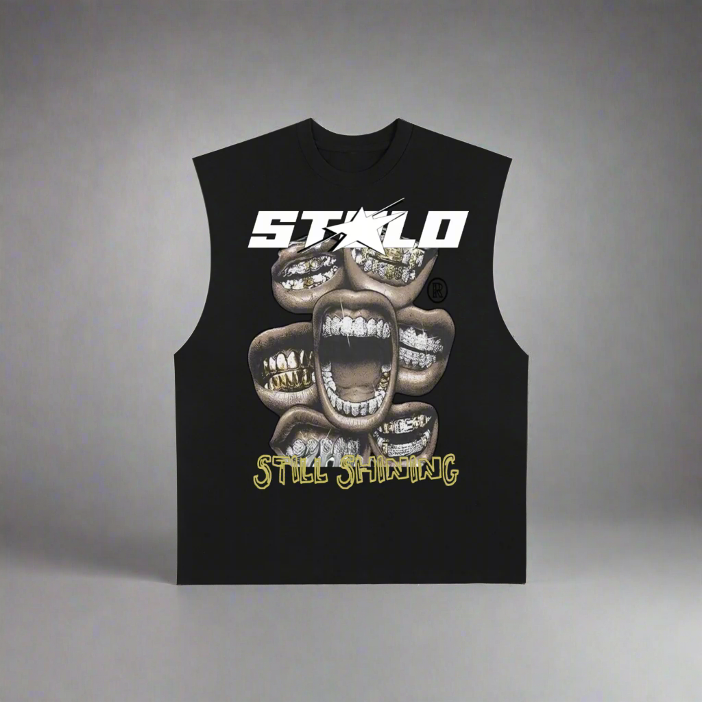 Stolo Clothing Co STILL SHINNING Raw Edge Cotton Tank Top Tee