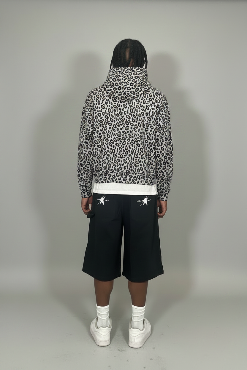 Stolo Clothing Co STARCHILD Leopard Print Waffle Texture Lightweight Double Zip Up Hoodie
