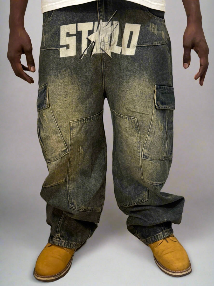 Stolo Clothing Co STARCHILD  Vintage Washed Unisex Baggy Cargo Jeans